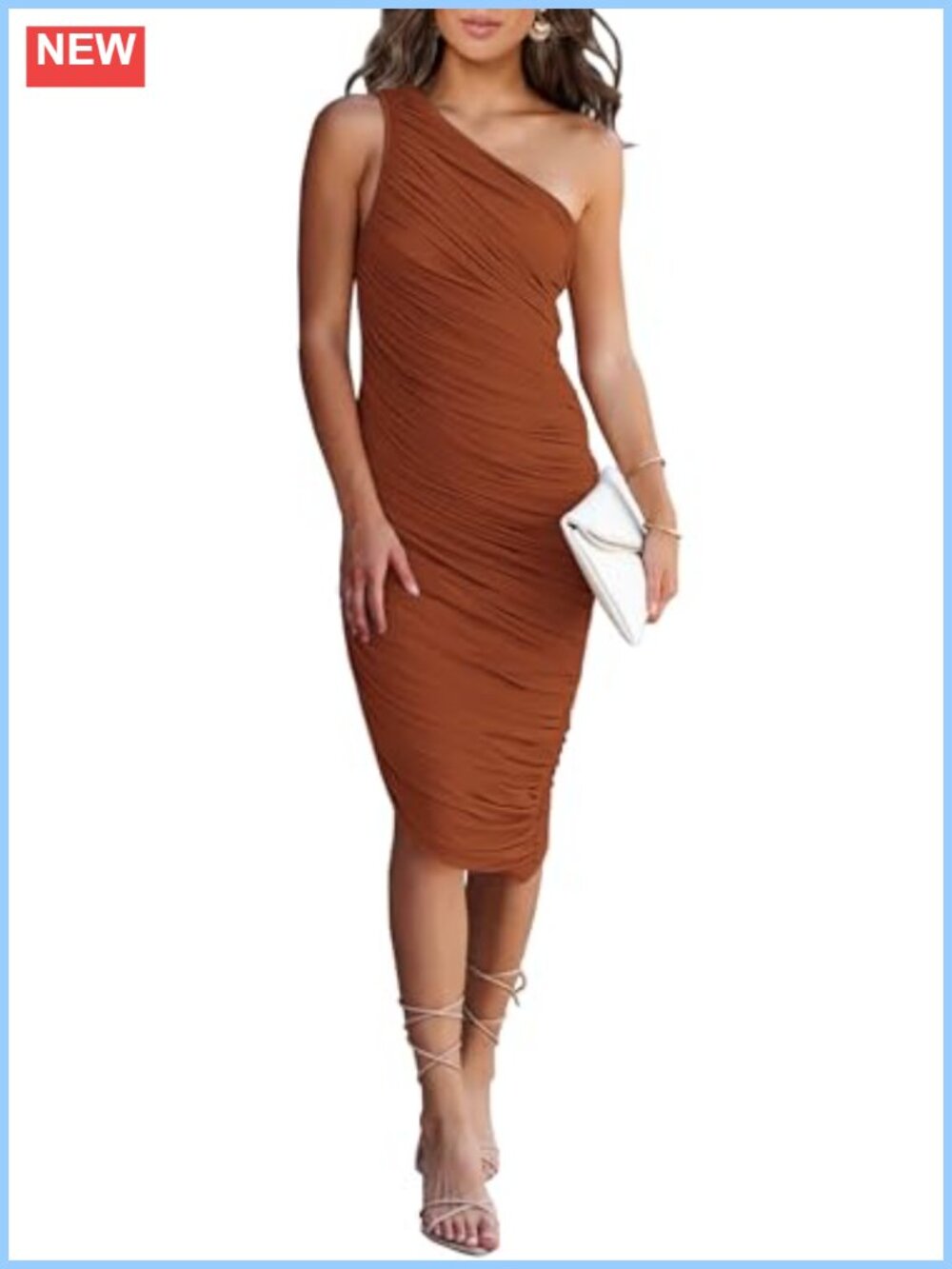 PRETTYGARDEN One Shoulder Midi Dress Ruched Bodycon Sleeveless Asymmetrical Hem